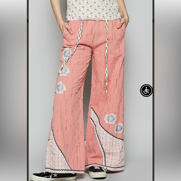 Pants - Pink Floral Wide-Leg Pants